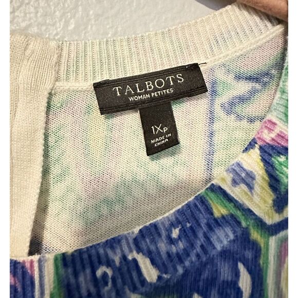 Talbots Petites Womens Colorful Patterned Sweater 1XP Back Zipper Drop Shoulder - Picture 3 of 9